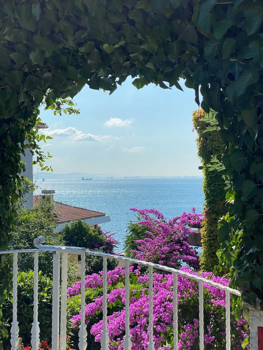 Terrasse fleurie avec vue mer dans le Var